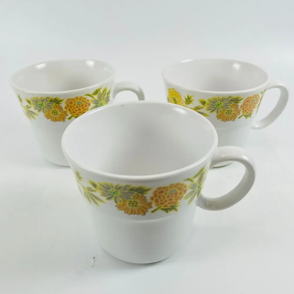 Noritake Progression Sunny Side 9003 Coffee Cups Set of 3 Vintage MCM Japan 1970